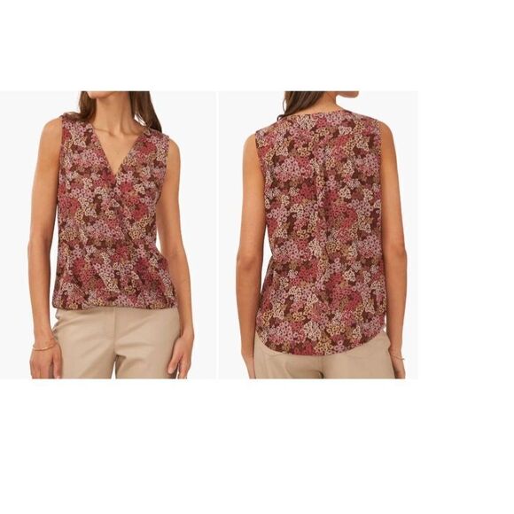 Halogen Floral Print Surplice Sleeveless Blouse, Black, Multi, Sz. XS - Picture 2 of 10